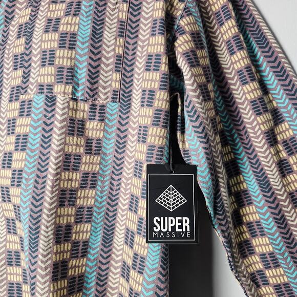 Super Massive Men’s M Shirt NWT Fall Earthy Geometric Print Boho Indie Cotton - Picture 3 of 9